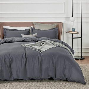Dark Grey Duvet Cover Soft Brushed Microfiber 3 Pieces with Zipper Closure